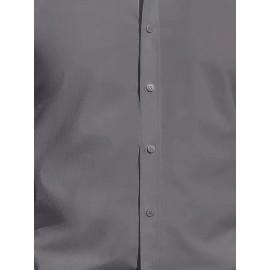 Camisa Masculina de Verão Slim Fit com Lapela e Botões - Manga Curta, Cor Sólida, Leve e Casual para Uso Semi-Formal, Fácil Cuidado (Lavagem à Mão ou Limpeza a Seco), Tecido Sofisticado, Material Respirável, Design Frontal com Botões, Roupa para Clima Que