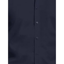 Camisa Masculina de Verão Slim Fit com Lapela e Botões - Manga Curta, Cor Sólida, Leve e Casual para Uso Semi-Formal, Fácil Cuidado (Lavagem à Mão ou Limpeza a Seco), Tecido Sofisticado, Material Respirável, Design Frontal com Botões, Roupa para Clima Que