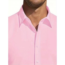 Camisa Masculina de Verão Slim Fit com Lapela e Botões - Manga Curta, Cor Sólida, Leve e Casual para Uso Semi-Formal, Fácil Cuidado (Lavagem à Mão ou Limpeza a Seco), Tecido Sofisticado, Material Respirável, Design Frontal com Botões, Roupa para Clima Que