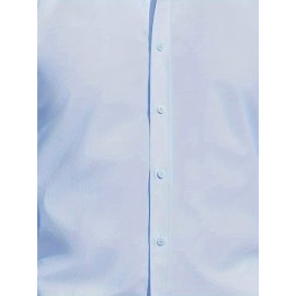 Camisa Masculina de Verão Slim Fit com Lapela e Botões - Manga Curta, Cor Sólida, Leve e Casual para Uso Semi-Formal, Fácil Cuidado (Lavagem à Mão ou Limpeza a Seco), Tecido Sofisticado, Material Respirável, Design Frontal com Botões, Roupa para Clima Que