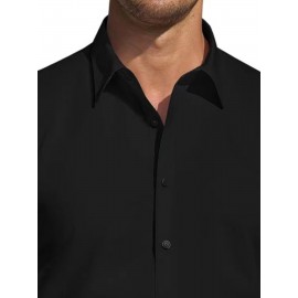 Camisa Masculina de Verão Slim Fit com Lapela e Botões - Manga Curta, Cor Sólida, Leve e Casual para Uso Semi-Formal, Fácil Cuidado (Lavagem à Mão ou Limpeza a Seco), Tecido Sofisticado, Material Respirável, Design Frontal com Botões, Roupa para Clima Que