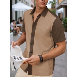 Camisa Masculina Slim Fit Bohemian Listrada de Manga Curta - Tecido Elástico, Lavável na Máquina, Branca e Azul para Todas as Estações, Acessórios de Bowling, Gola Dobrável, Silhueta Elegante, Moda Casual, Material Respirável, Top Versátil, Roupa Moderna 