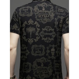 Camisa de manga comprida JOSFOND para homem - Preto com estampa de dragão e flores intricadas, botão casual de verão, ajuste solto, decote quadrado, perfeita para adultos, atitude casual, estilo sofisticado, artesanato de qualidade