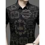 Camisa de manga comprida JOSFOND para homem - Preto com estampa de dragão e flores intricadas, botão casual de verão, ajuste solto, decote quadrado, perfeita para adultos, atitude casual, estilo sofisticado, artesanato de qualidade