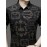 Camisa de manga comprida JOSFOND para homem - Preto com estampa de dragão e flores intricadas, botão casual de verão, ajuste solto, decote quadrado, perfeita para adultos, atitude casual, estilo sofisticado, artesanato de qualidade