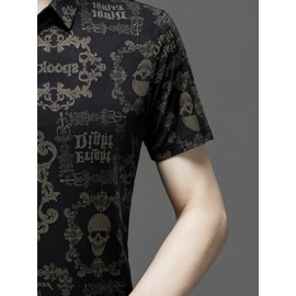 Camisa de manga comprida JOSFOND para homem - Preto com estampa de dragão e flores intricadas, botão casual de verão, ajuste solto, decote quadrado, perfeita para adultos, atitude casual, estilo sofisticado, artesanato de qualidade