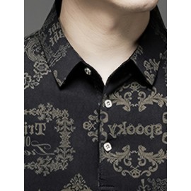 Camisa de manga comprida JOSFOND para homem - Preto com estampa de dragão e flores intricadas, botão casual de verão, ajuste solto, decote quadrado, perfeita para adultos, atitude casual, estilo sofisticado, artesanato de qualidade