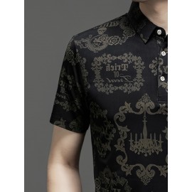 Camisa de manga comprida JOSFOND para homem - Preto com estampa de dragão e flores intricadas, botão casual de verão, ajuste solto, decote quadrado, perfeita para adultos, atitude casual, estilo sofisticado, artesanato de qualidade