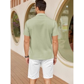 ELESOL Camisas Cubanas Guayabera Manga Curta Camisa de Botão Leve Camisas de Praia de Verão