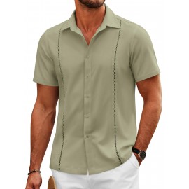 ELESOL Camisas Cubanas Guayabera Manga Curta Camisa de Botão Leve Camisas de Praia de Verão