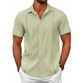 ELESOL Camisas Cubanas Guayabera Manga Curta Camisa de Botão Leve Camisas de Praia de Verão