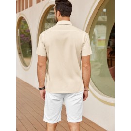 ELESOL Camisas Cubanas Guayabera Manga Curta Camisa de Botão Leve Camisas de Praia de Verão