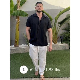 ELESOL Camisas Cubanas Guayabera Manga Curta Camisa de Botão Leve Camisas de Praia de Verão