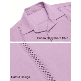 ELESOL Camisas Cubanas Guayabera Manga Curta Camisa de Botão Leve Camisas de Praia de Verão