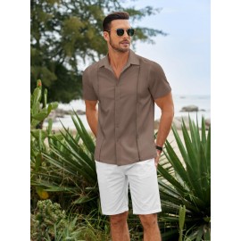 ELESOL Camisas Cubanas Guayabera Manga Curta Camisa de Botão Leve Camisas de Praia de Verão