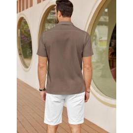 ELESOL Camisas Cubanas Guayabera Manga Curta Camisa de Botão Leve Camisas de Praia de Verão