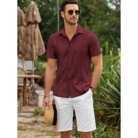 ELESOL Camisas Cubanas Guayabera Manga Curta Camisa de Botão Leve Camisas de Praia de Verão