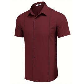 ELESOL Camisas Cubanas Guayabera Manga Curta Camisa de Botão Leve Camisas de Praia de Verão