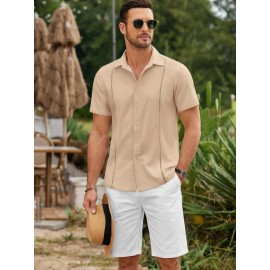 ELESOL Camisas Cubanas Guayabera Manga Curta Camisa de Botão Leve Camisas de Praia de Verão