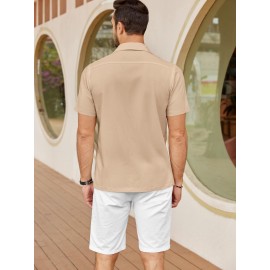 ELESOL Camisas Cubanas Guayabera Manga Curta Camisa de Botão Leve Camisas de Praia de Verão