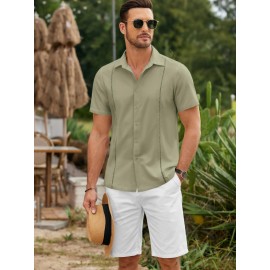 ELESOL Camisas Cubanas Guayabera Manga Curta Camisa de Botão Leve Camisas de Praia de Verão