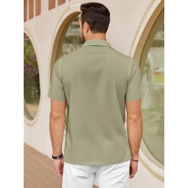 ELESOL Camisas Cubanas Guayabera Manga Curta Camisa de Botão Leve Camisas de Praia de Verão