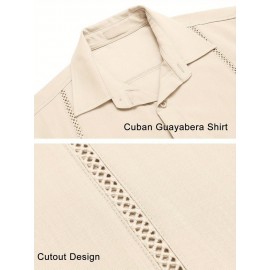 ELESOL Camisas Cubanas Guayabera Manga Curta Camisa de Botão Leve Camisas de Praia de Verão