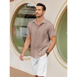 ELESOL Camisas Cubanas Guayabera Manga Curta Camisa de Botão Leve Camisas de Praia de Verão