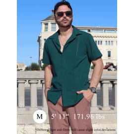 ELESOL Camisas Cubanas Guayabera Manga Curta Camisa de Botão Leve Camisas de Praia de Verão