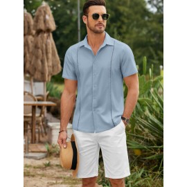 ELESOL Camisas Cubanas Guayabera Manga Curta Camisa de Botão Leve Camisas de Praia de Verão