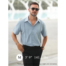 ELESOL Camisas Cubanas Guayabera Manga Curta Camisa de Botão Leve Camisas de Praia de Verão