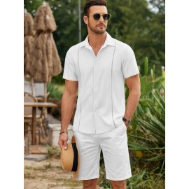 ELESOL Camisas Cubanas Guayabera Manga Curta Camisa de Botão Leve Camisas de Praia de Verão