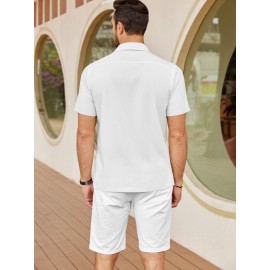 ELESOL Camisas Cubanas Guayabera Manga Curta Camisa de Botão Leve Camisas de Praia de Verão