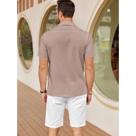 ELESOL Camisas Cubanas Guayabera Manga Curta Camisa de Botão Leve Camisas de Praia de Verão