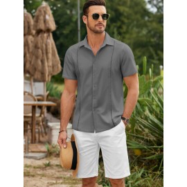ELESOL Camisas Cubanas Guayabera Manga Curta Camisa de Botão Leve Camisas de Praia de Verão