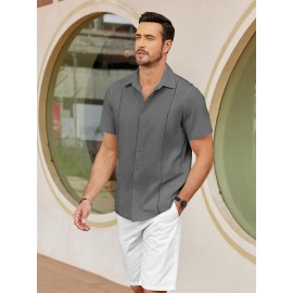ELESOL Camisas Cubanas Guayabera Manga Curta Camisa de Botão Leve Camisas de Praia de Verão