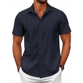 ELESOL Camisas Cubanas Guayabera Manga Curta Camisa de Botão Leve Camisas de Praia de Verão