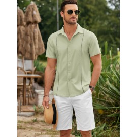 ELESOL Camisas Cubanas Guayabera Manga Curta Camisa de Botão Leve Camisas de Praia de Verão