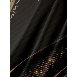 Camisa Havaiana Masculina Plus Size - Conforto 120GSM para Todas as Estações, Manga Curta com Gola Virada e Botão Único, Preto com Estampa Geométrica Dourada e Branca, Lavável na Máquina