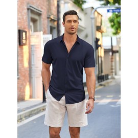 ELESOL Camisa de Algodão para Homem Verão Sem Dobrar Manga Curta Casual com Botão Camisetas Musculares