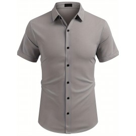 ELESOL Camisa de Algodão para Homem Verão Sem Dobrar Manga Curta Casual com Botão Camisetas Musculares