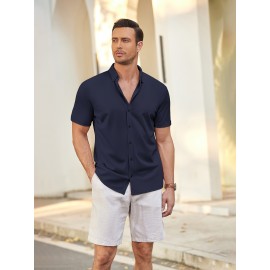 ELESOL Camisa de Algodão para Homem Verão Sem Dobrar Manga Curta Casual com Botão Camisetas Musculares