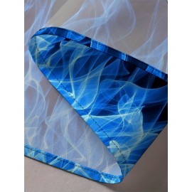Camisa havaiana de manga curta com padrão artístico para homem - Azul vibrante e preto com estampa geométrica, botão casual para atividades ao ar livre, ajuste confortável para todas as estações, roupa casual para atividades ao ar livre | Camisa com padrã