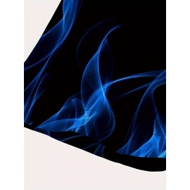 Camisa havaiana de manga curta com padrão artístico para homem - Azul vibrante e preto com estampa geométrica, botão casual para atividades ao ar livre, ajuste confortável para todas as estações, roupa casual para atividades ao ar livre | Camisa com padrã