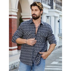 Tendência de Primavera e Verão para Homens, Xadrez Solto e Versátil, Camisa Casual de Moda, Jaqueta de Manga Comprida