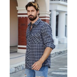 Tendência de Primavera e Verão para Homens, Xadrez Solto e Versátil, Camisa Casual de Moda, Jaqueta de Manga Comprida
