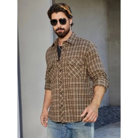 Tendência de Primavera e Verão para Homens, Xadrez Solto e Versátil, Camisa Casual de Moda, Jaqueta de Manga Comprida