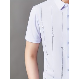 Camisa Masculina de Manga Curta JOSFOND - Poliéster Leve e Respirável, Corte Solto com Gola Quadrada e Estampa Animal, Design de Botões para Escritório e Casual, Tecido Suave