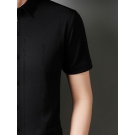 Camisa Masculina de Manga Curta JOSFOND - Poliéster Leve e Respirável, Corte Solto com Gola Quadrada e Estampa Animal, Design de Botões para Escritório e Casual, Tecido Suave