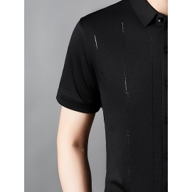 Camisa Masculina de Manga Curta JOSFOND - Poliéster Leve e Respirável, Corte Solto com Gola Quadrada e Estampa Animal, Design de Botões para Escritório e Casual, Tecido Suave